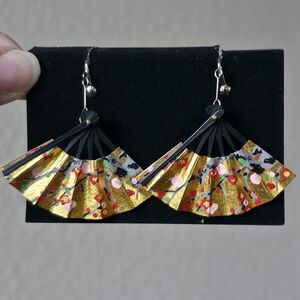 Colorful Fan-Shaped Screw Back Earrings Foldable Double Sided